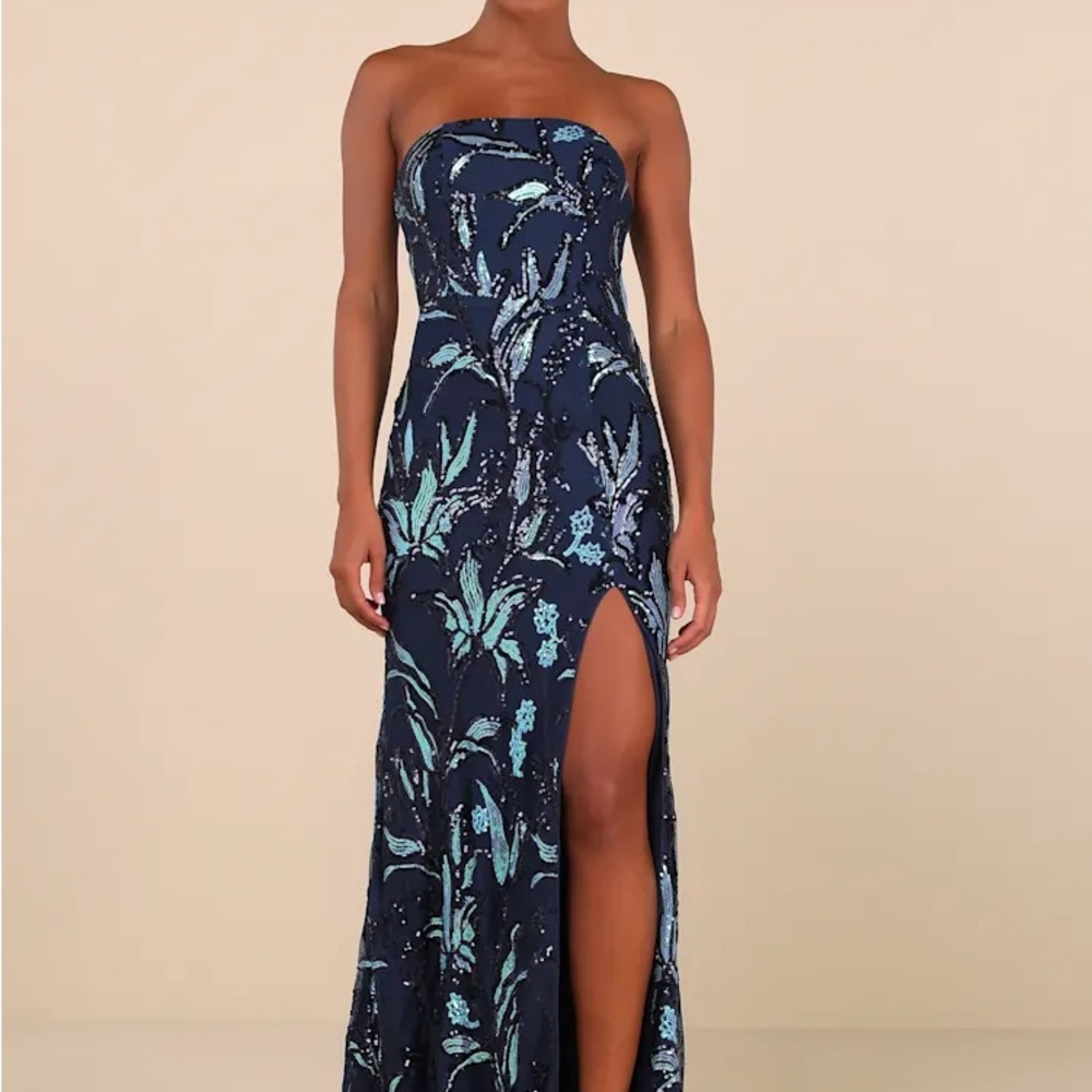 Lulu's Blue Strapless Prom Dress